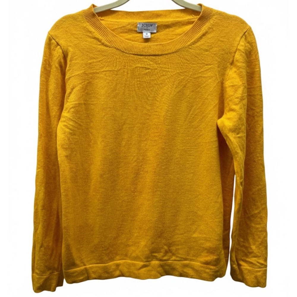 J. Crew Women's Vibrant Yellow Crew Neck Sweater- Cotton/Wool Blend-size medium